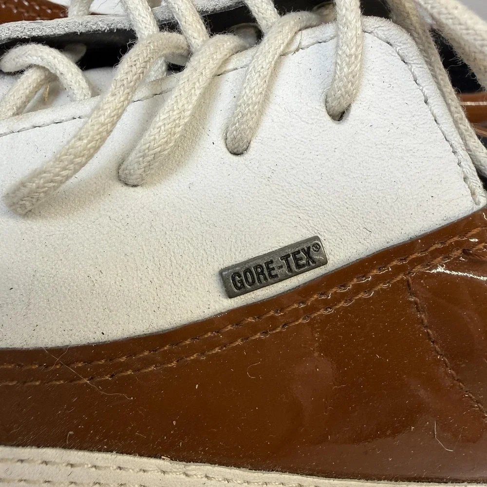 Ecco‎ Gore-Tex Golf Shoes Size 39 White Brown Leather Waterproof Spiked